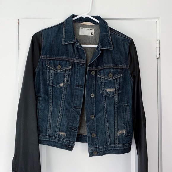 Rag & Bone Jean Jacket with Leather Sleeves - Picture 1 of 3